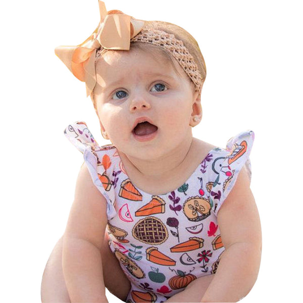 Newborn Infant Baby Girl Fall Thanksgiving O-Neck Short Sleeve Romper Sunsuits Clothes Outfits Cotton Cute Print Romper For Baby