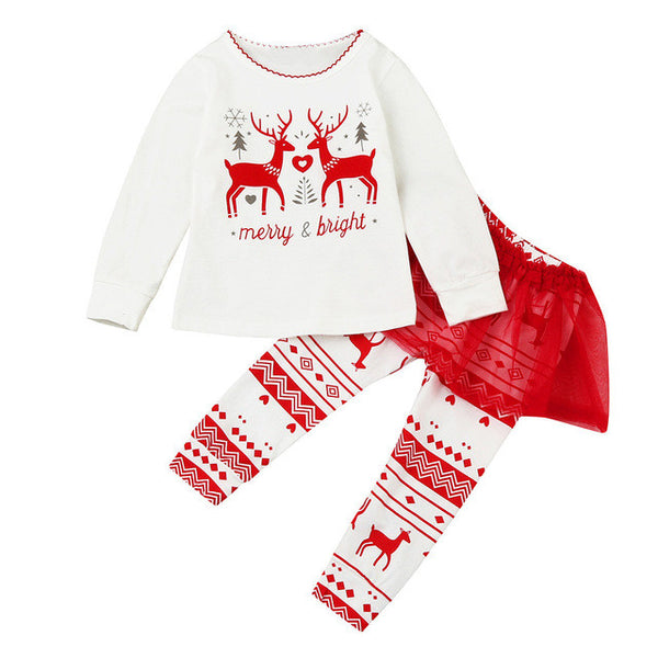 Christmas Clothes Long sleeve sets for baby wear Toddler Baby Girls Letter Deers Tops+Tutu Pants 2Pcs Set Outfits Girls