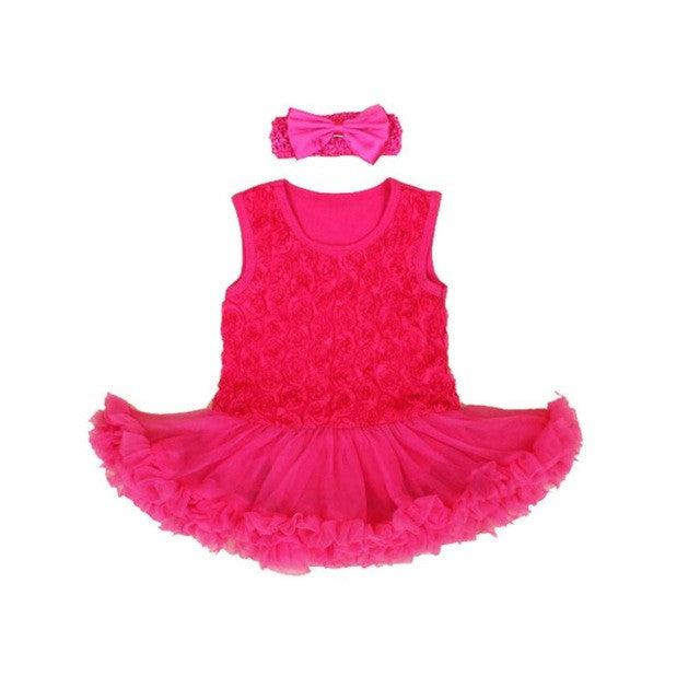 Girl Dress Newborn Birthday Gift for Baby Girls Party Outfit Clothing Infant Romper+Headband Baby Tutu Dresses with Rose