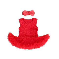 Girl Dress Newborn Birthday Gift for Baby Girls Party Outfit Clothing Infant Romper+Headband Baby Tutu Dresses with Rose