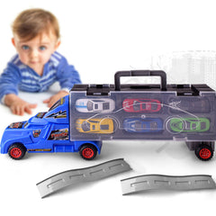 1:18 Children Educational Toy Truck Toy With 12 Cars Portable Container Car Gift