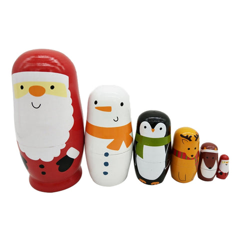 6pcs Lovely Santa Claus Russian Nesting Dolls Handmade Wooden Matryoshka Toys Colorful Wood Baby Doll Toy Gift for Kids