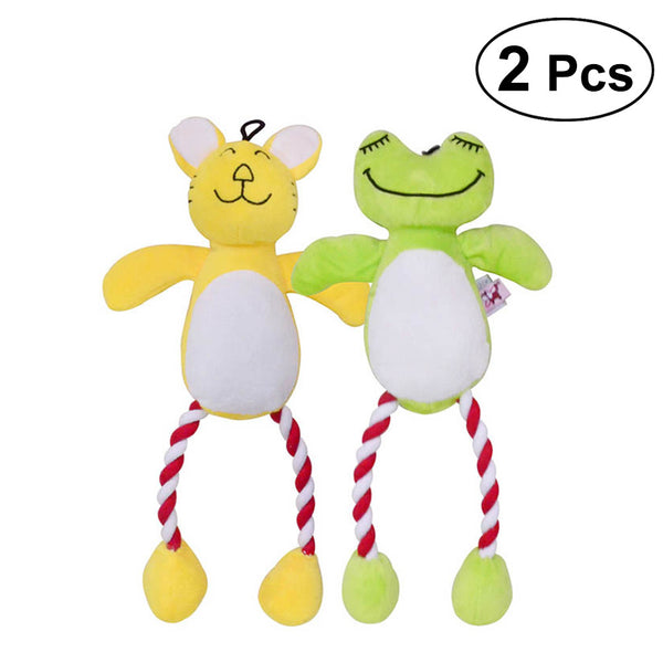 2Pcs Dog Chew Toy Sound Cotton Pet Puppy Toys Squeaky Frog and Tiger Toys Soft Pets Bite Chewing Puppy Dog Toy