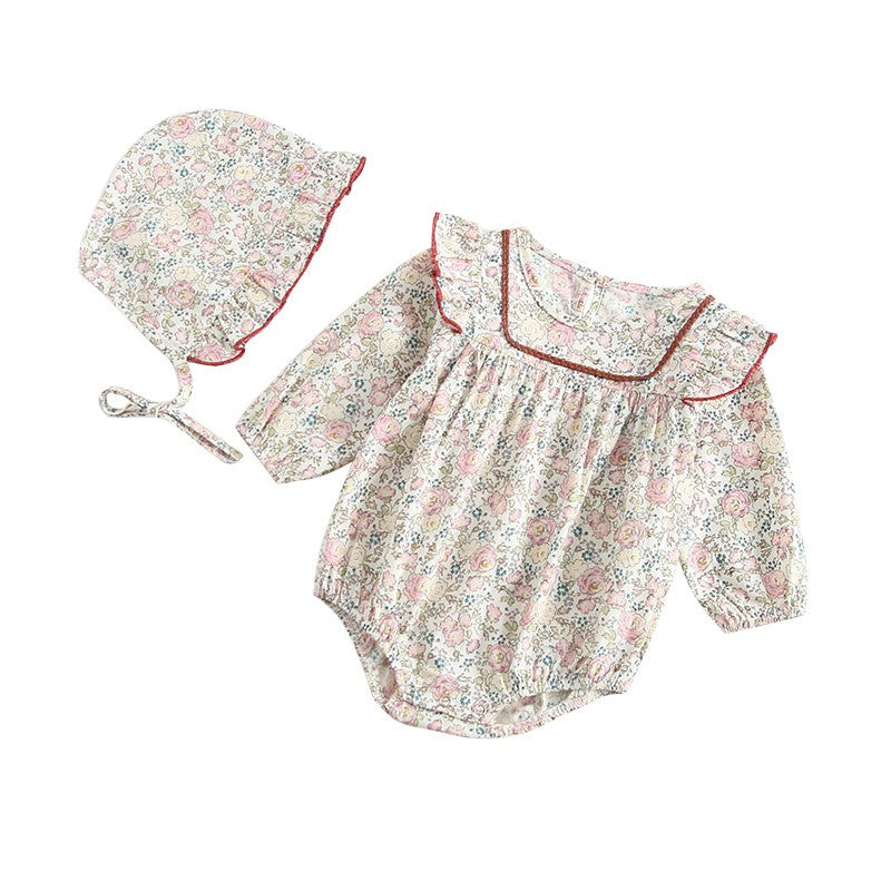 Infant Newborn Baby Girl Cotton Baby Romper Autumn Long Sleeve Rompers Cute Hat Baby Girl Clothes 2PCS