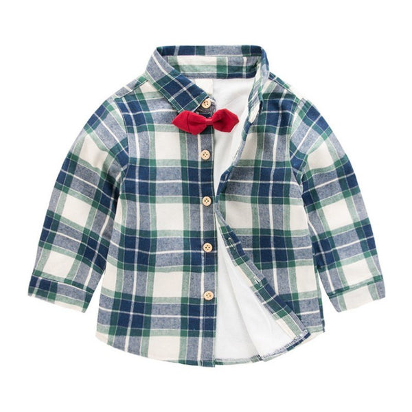Baby Kids Boys Girls Long Sleeve Shirt Plaids Tops Blouse Clothes Outfit With Little Ties