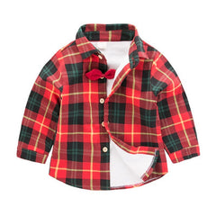 Baby Kids Boys Girls Long Sleeve Shirt Plaids Tops Blouse Clothes Outfit With Little Ties