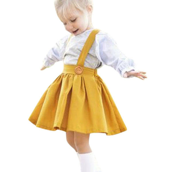 Toddler Kids Baby Girls Outfit Clothes Solid Strap Skirt Overalls Dress Outfits