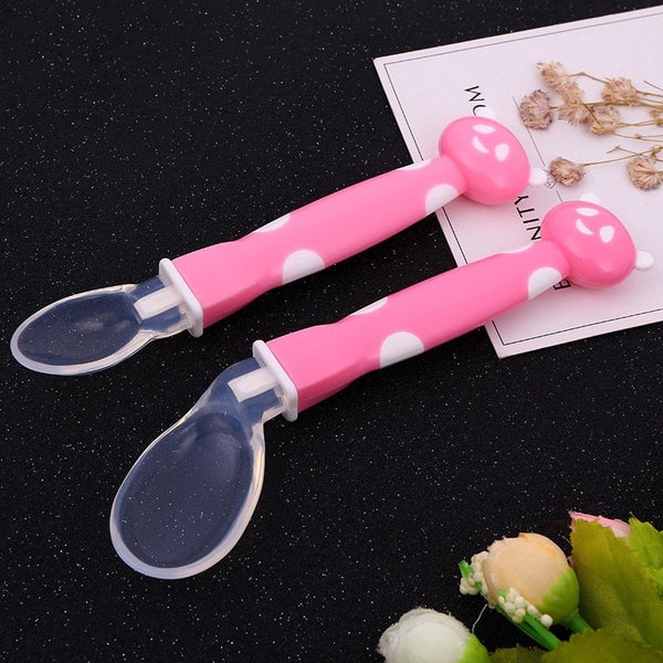 2Pcs Baby Soft Silicone Feeding Spoon Baby Spoon Safety Tableware Infant Learning Spoons with 1Pcs Carry Box