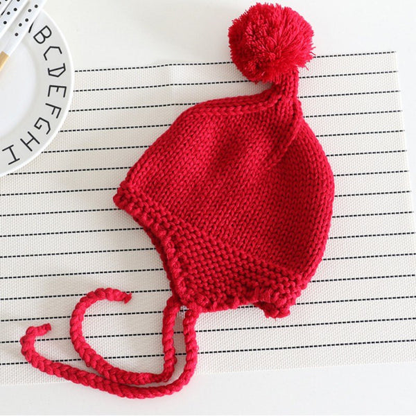 Knit Baby Cap Winter Warm Baby Hat with Pompom Cotton Newborn Bonnet Accessory