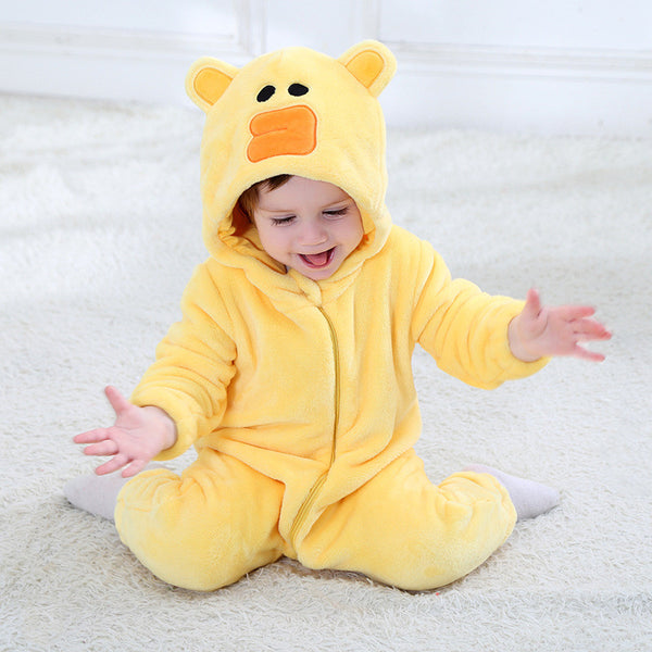 Cute Baby Boy Girl Animal Yellow Duck Long Sleeve Hoodie Romper Baby Costumes Jumpsuit