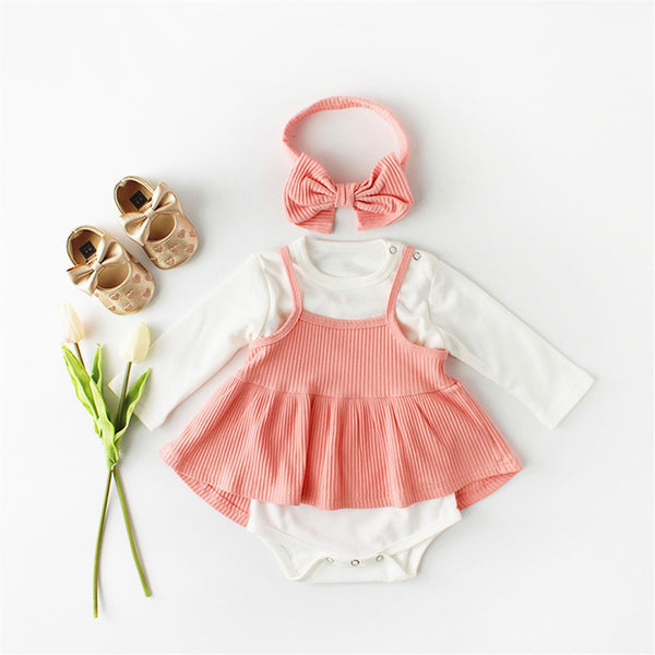 Newborn Baby Girls Cute Toddler Overall Jumpsuit Clothes Outfits With Headband