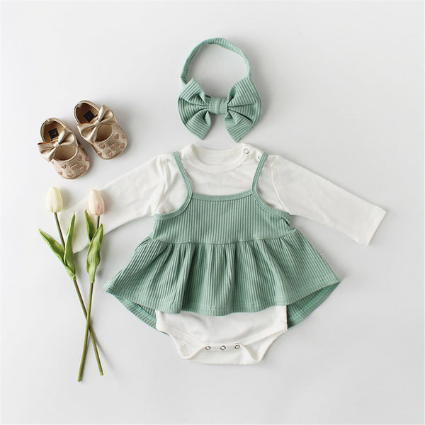 Newborn Baby Girls Cute Toddler Overall Jumpsuit Clothes Outfits With Headband