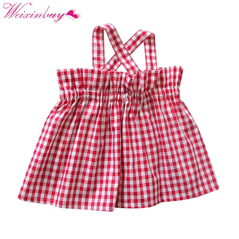 Dress For Girl Baby Girl Clothes Summer Red Plaid Elastic Back Cross Strap Baby Girl Dress Baby Clothes Fashion