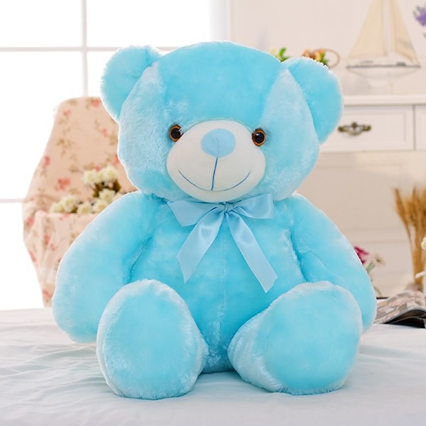 Music glowing teddy bear figurine white color hugging bear plush toy gift
