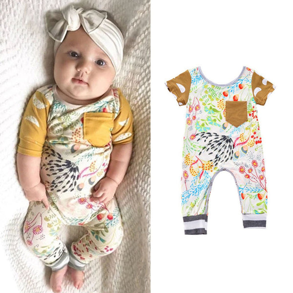 Newborn Infant Baby Boy Girl Floral Romper Jumpsuit Outfits Clothes