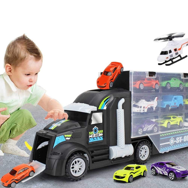 Eulan Transport Car Carrier Truck Toy with 10 Cars and 2 Helicopters Toy Truck Great Car Toys Gift For Boys and Girls Carrier