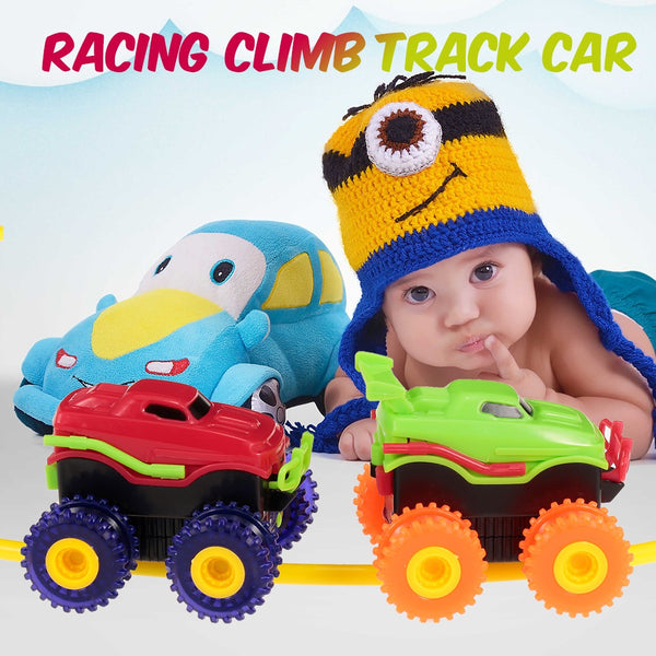 Racing Truck Car Monster Trucks That Flip Climb And Zip Car Track w/ Two Cars DIY Toy Set for Kids