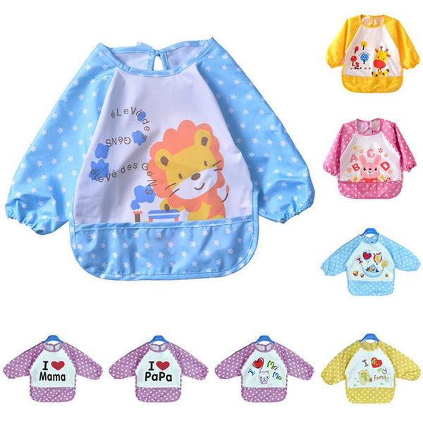 Cute Waterproof Long Sleeved Bib Baby Feeding Painting Clothes Apron