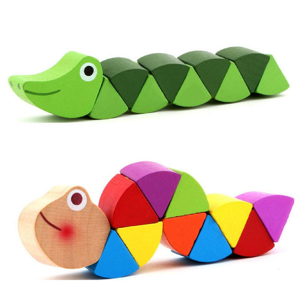 Wooden Crocodile Caterpillars Toys for Baby Kids Educational Colours Developmental Toys