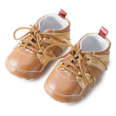 Baby Boy Girl First Walkers Toddler Shoes PU Leather Stitching Round Baby Shoes Lace Soft Baby Shoes