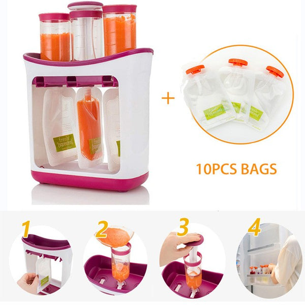 Newborn Baby Food Containers Storage Baby Feeding Maker Supplies Baby Food Fruit Juice Maker Easy Clean with 10 Pouches Bags